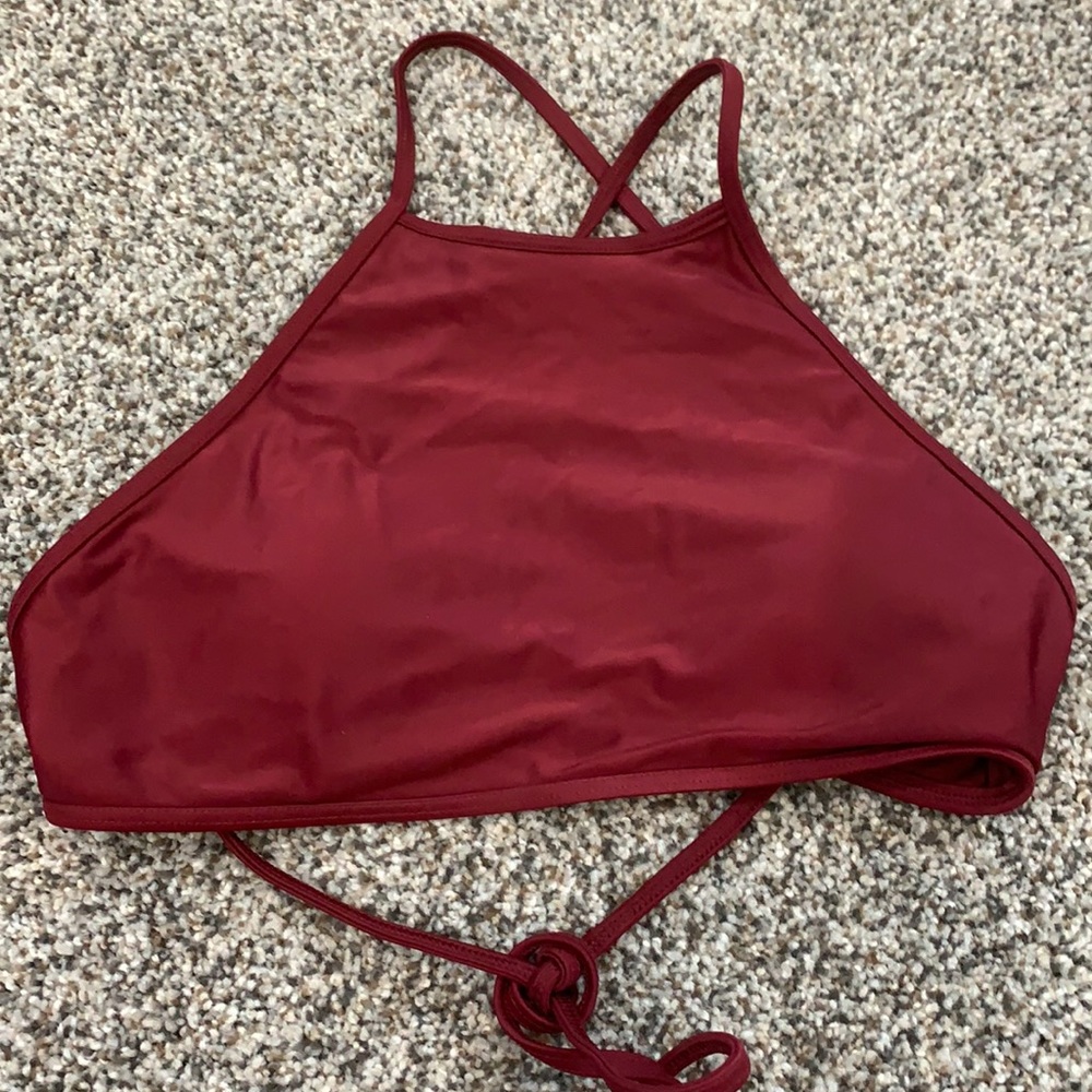 aerie High Neck Bikini Top in Deep Red